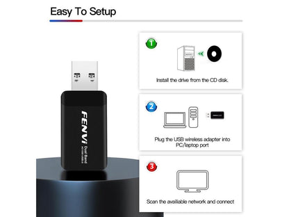 Fenvi Wireless USB WiFi Adapter for PC - 802.11AC 1300Mbps Dual Band 5G/2.4G WiFi USB 3.0 Wi-Fi Dongle for PC Desktop Laptop Windows.