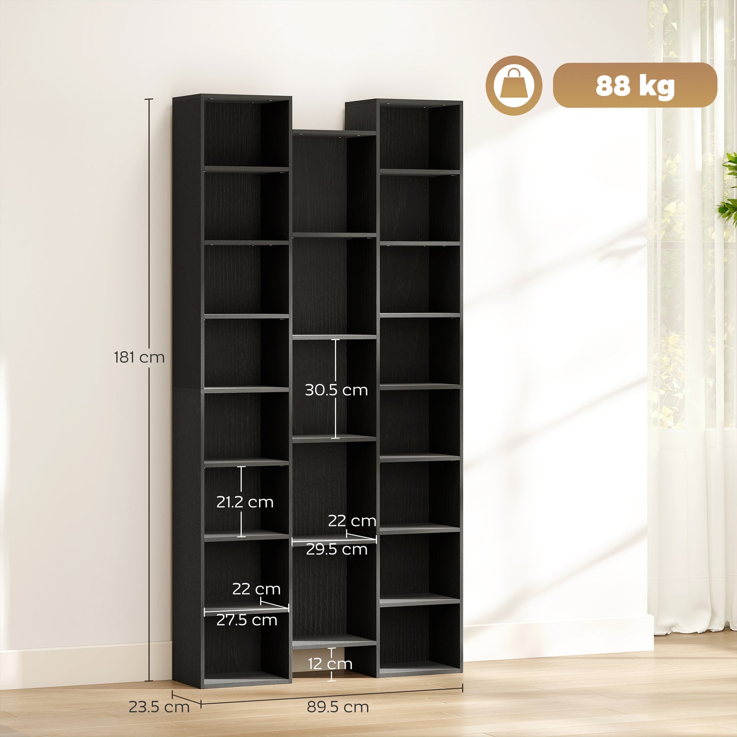 21-Compartment Bookshelf - Black / White