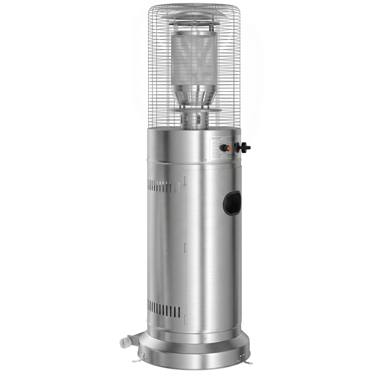 Outsunny Gas Patio Heater | Silver Stainless Steel | 13kW Stepless | 30m² Coverage | Pulse Ignition | Tip-Over Protection | Propane | Metal Mesh Guard | Tank Cabinet | 52x46x136cm