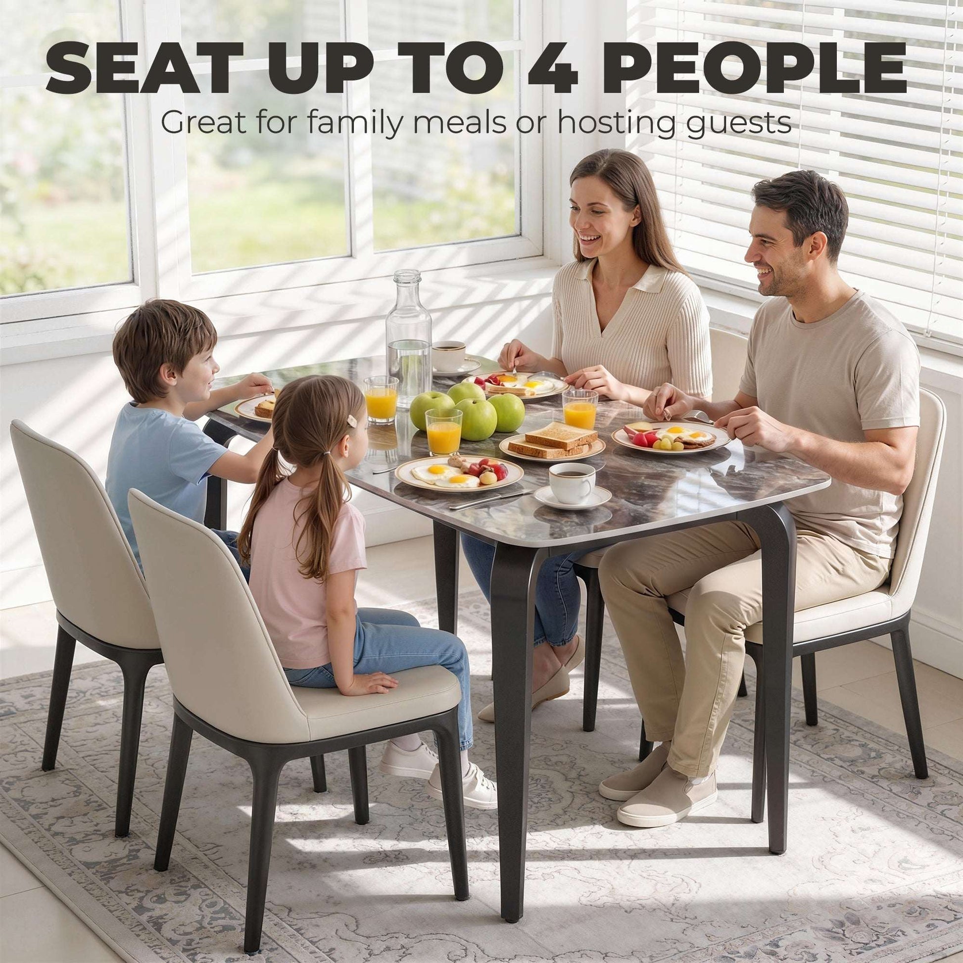Sintered Stone Dining Table | 4 Seater | 130x70x75cm | Heat & Scratch Resistant | Stain-Resistant | Metal Legs | Adjustable Feet | Brown