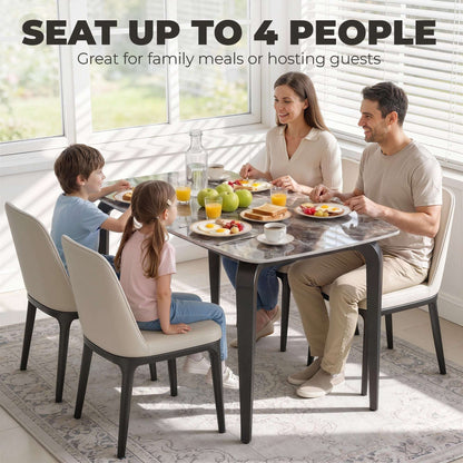 Sintered Stone Dining Table | 4 Seater | 130x70x75cm | Heat & Scratch Resistant | Stain-Resistant | Metal Legs | Adjustable Feet | Brown
