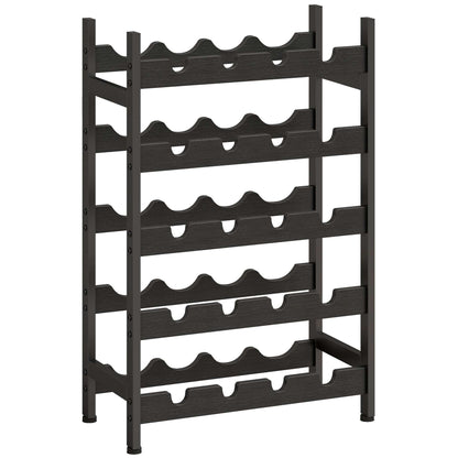 Freestanding Wine Rack | 5-Tier | 20 Bottles | Industrial Steel | Wave Slats | Anti-Tip Strap | Adjustable Feet | Black