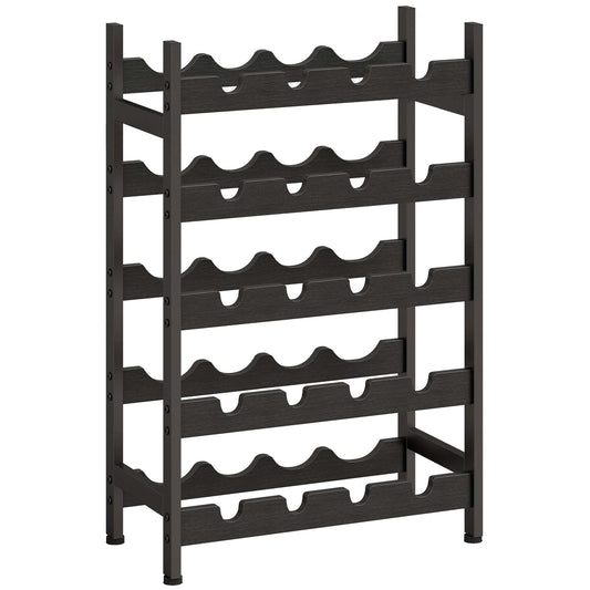 Freestanding Wine Rack | 5-Tier | 20 Bottles | Industrial Steel | Wave Slats | Anti-Tip Strap | Adjustable Feet | Black