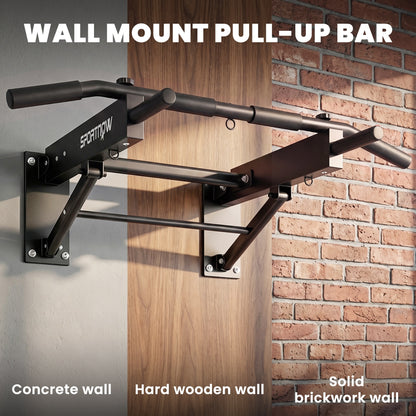 Wall Mounted Pull Up Bar | Foldable Chin Up Bar | 3 Resistance Band Hooks | 120kg Capacity | Home Gym | Black