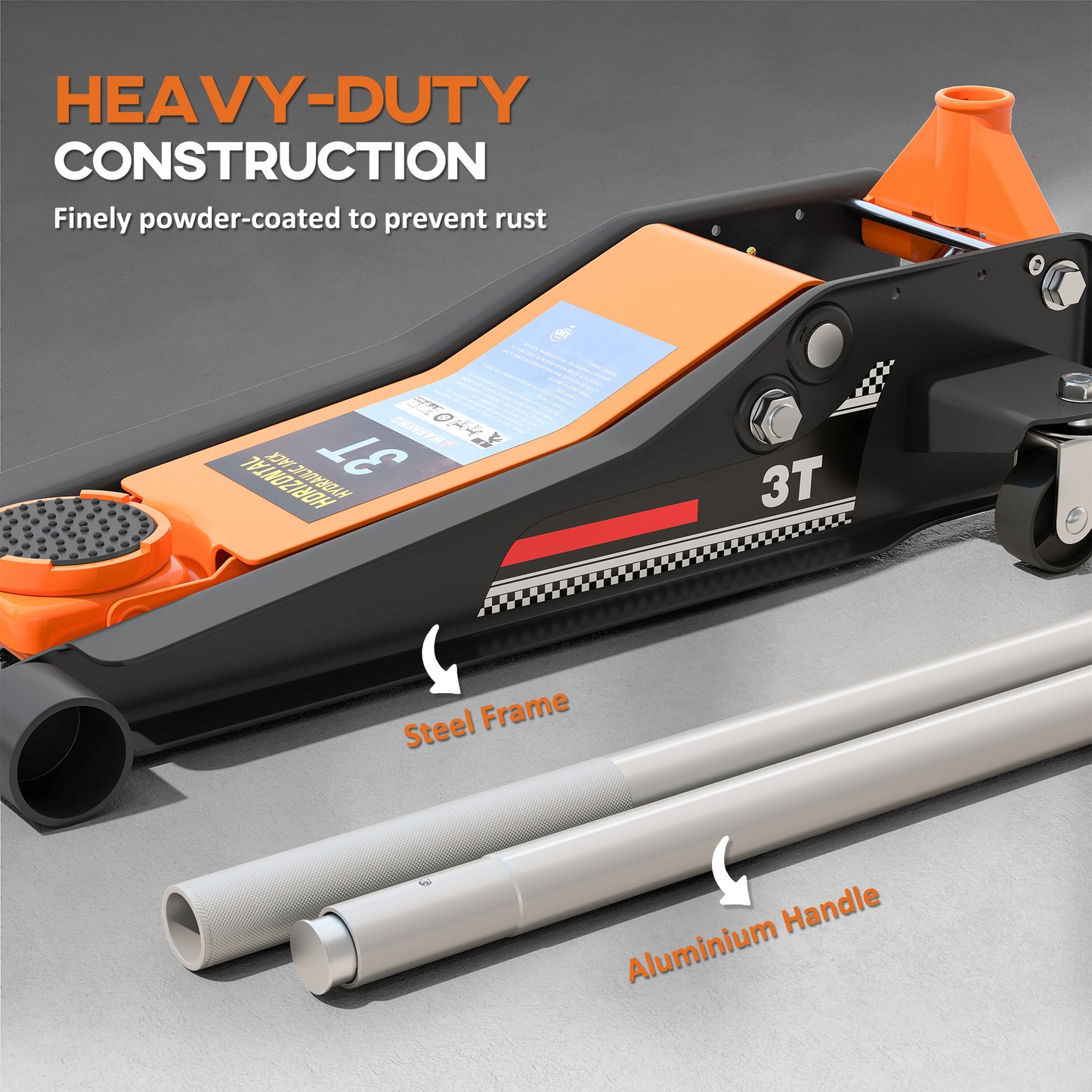 3 Ton Hydraulic Low-Profile Floor Jack, with 7.5-50.5cm Lifting Range, Wheels, Orange