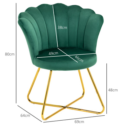 Vintage Retro Style Velvet-Feel Lotus Petal Accent Chair - Green