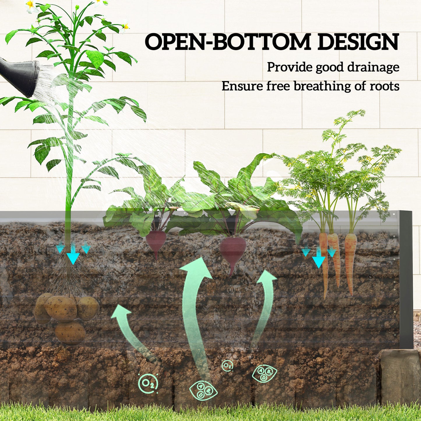 Deep Galvanised Steel Raised Garden Bed | Multi-Reinforced Rods | Protective Coating | Open Bottom | Indoor & Outdoor | 180x90x59cm | Plants Veg Herbs & Flowers | Black
