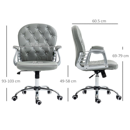 Vinsetto Retro Vintage Style Office Chair Ergonomic 360° Swivel PU Diamante Padded Base 5 Castor Wheels for Home Work Grey