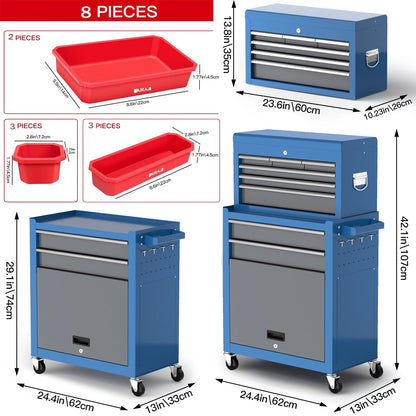 AIRAJ Rolling Tool Chest 8 Drawers Tool Cabinet With Wheels Sliding Drawers Detachable Toolbox Storage Box Organiser