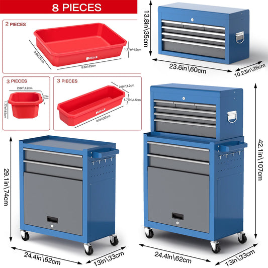AIRAJ Rolling Tool Chest 8 Drawers Tool Cabinet With Wheels Sliding Drawers Detachable Toolbox Storage Box Organiser