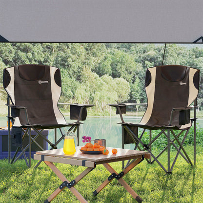 Set of 2 Folding Camping Chairs, Padded Camping Chairs with Adjustable Armrests, Portable & Lightweight Folding Camp Chair with Cooler Bag, Cup Holder and Side Pockets