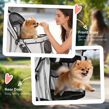 3-Wheel Foldable Dog Stroller / Pet Pushchair | Mesh Canopy | Cup Holder | Reflective Strips | 10kg | Grey