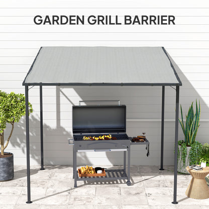Wall Mounted Lean-To Pergola Gazebo | 2.4x2.4m | 180g PA Coating Fabric | UPF30+ | Splash-Resistant | Powder-Coated Metal Frame | Hook & Loop Fasteners | Ground Stakes | Light Grey