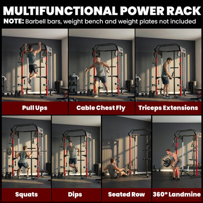 SPORTNOW Power Cage Smith Machine, Power Rack with Adjustable Cable Pulley System, Pull-Up Bar, Dip Station, Landmine