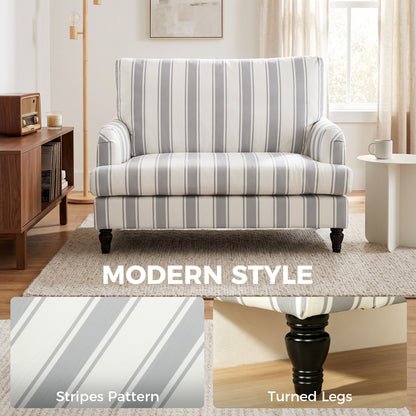 Velvet Accent Armchair | Stripe Design | Turned Rubberwood Legs | 12cm Seat Cushion | 24cm Back Cushion | Wide 90cm Seat | 120kg | 115x82x82cm | Grey & Black