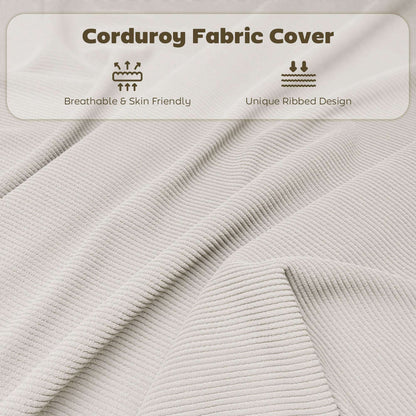 Set of 4 Folding Corduroy Dining Chairs | High Back | Padded Seat & Back | Steel Frame | Foldable | 120kg | No Assembly | Cream