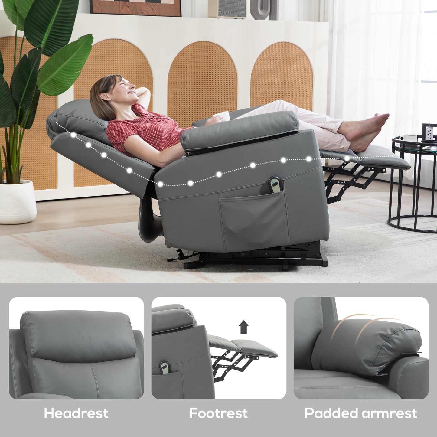 Riser and Recliner Chair Lift Chair with Remote Control, Side Pockets, Pocket Spring, Charcoal Grey