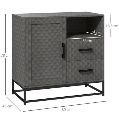 Sideboard with Adjustable Shelf, Freestanding Sideboard Storage Cabinet with Open Compartment and 2 Drawers, Grey