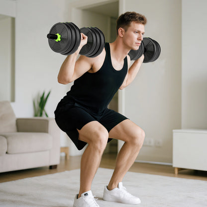 SPORTNOW 3-in-1 Adjustable Dumbbell Barbell & EZ Curl Bar Set | Black & Green | 15kg 20kg 25kg | Sand-Filled PVC Plates | Spinlock Collars | Non-Slip Handles | 2.5cm Hole | Home Gym