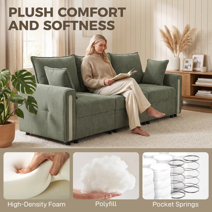 3-Seater Velvet Sofa with Lift-Up Storage | 228Wx68Dx88H cm | 190cm Wide Seat | 15cm Seat Cushion | 20cm Back Cushion | 15cm Arms | Multilayer Board & Metal Frame | 360kg | Living Room | Dark Green
