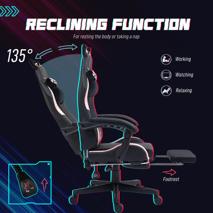 Cat Ear and Paw Reclining Office Chair, with Footrest - Black/Pink