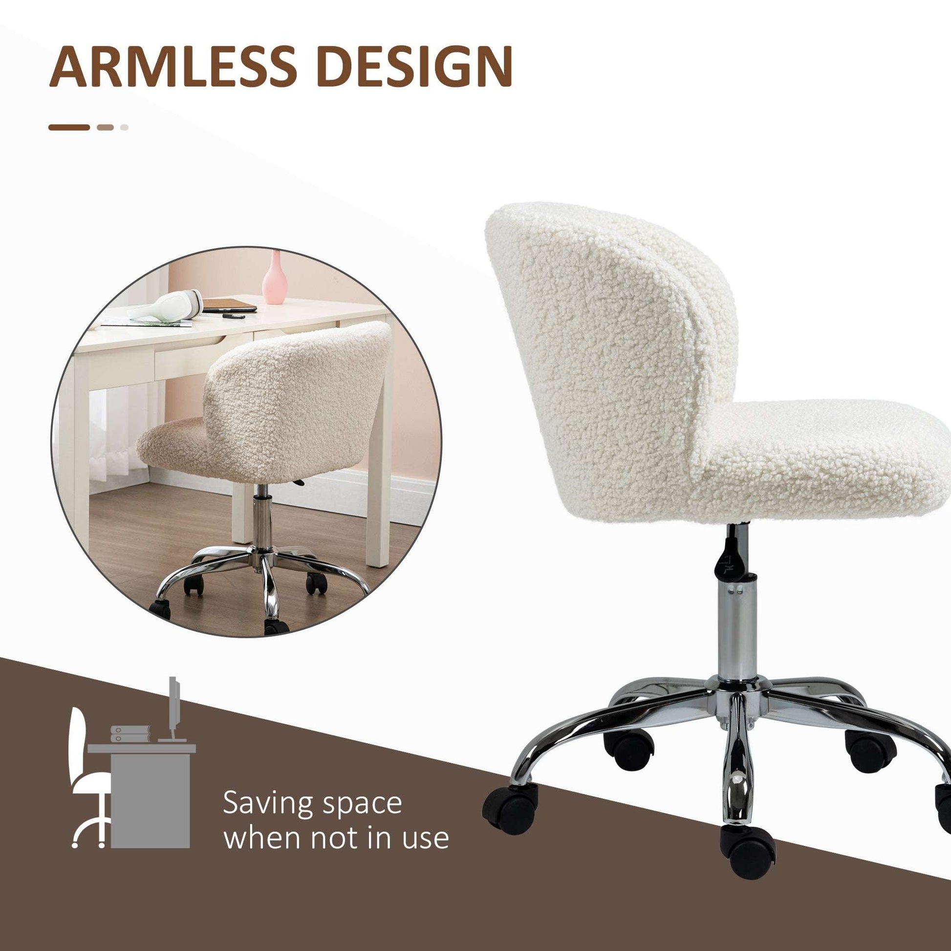 Office Chair with Adjustable Height and Wheels - White