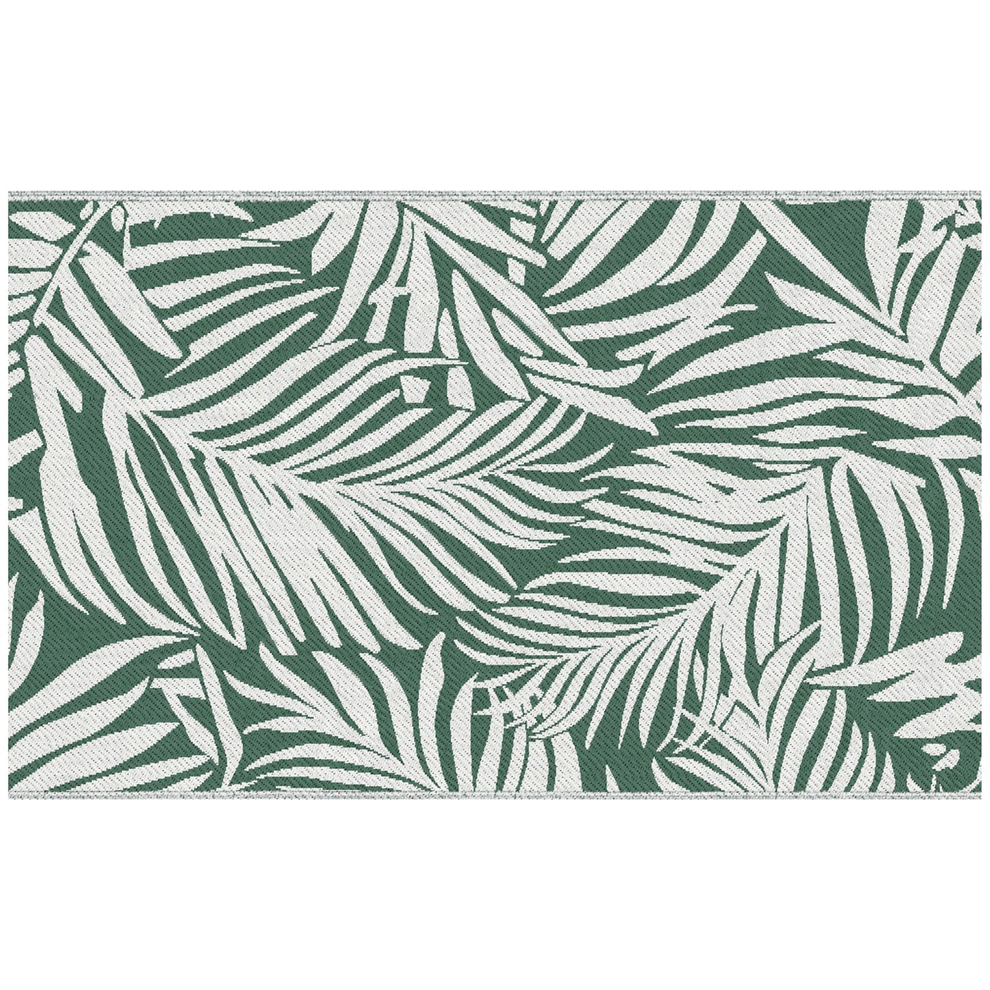 Reversible Outdoor Rug | Waterproof | UV-Resistant Polypropylene 310g | Green Leaves Design | Foldable | 152x243cm | Green & White | Patio Garden Camping Beach RV Campervan
