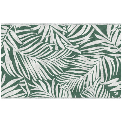Reversible Outdoor Rug | Waterproof | UV-Resistant Polypropylene 310g | Green Leaves Design | Foldable | 152x243cm | Green & White | Patio Garden Camping Beach RV Campervan
