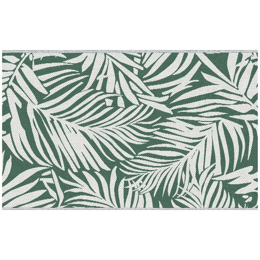 Reversible Outdoor Rug | Waterproof | UV-Resistant Polypropylene 310g | Green Leaves Design | Foldable | 152x243cm | Green & White | Patio Garden Camping Beach RV Campervan