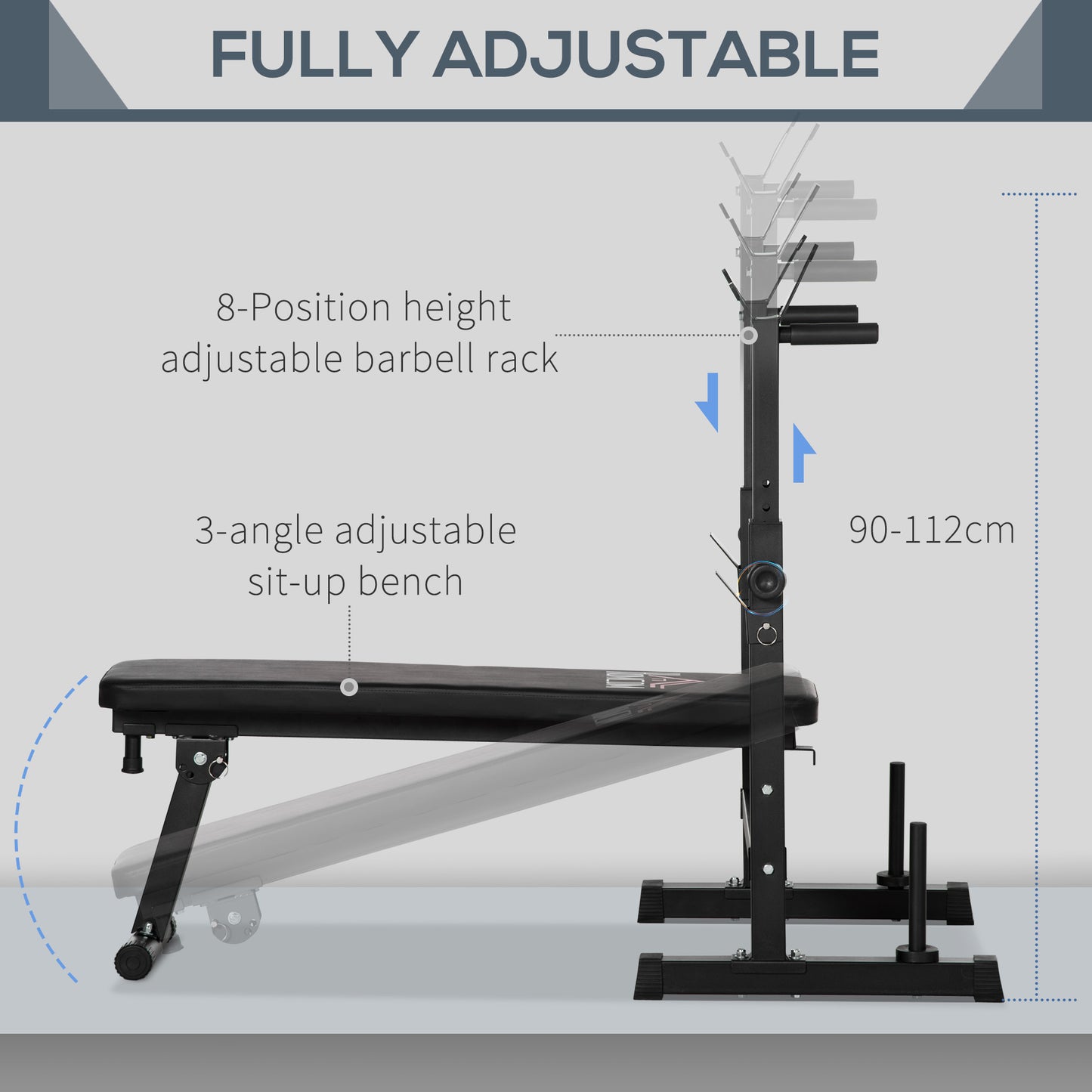 Adjustable Weight Bench Foldable Bench Press, with Barbell Rack, Black