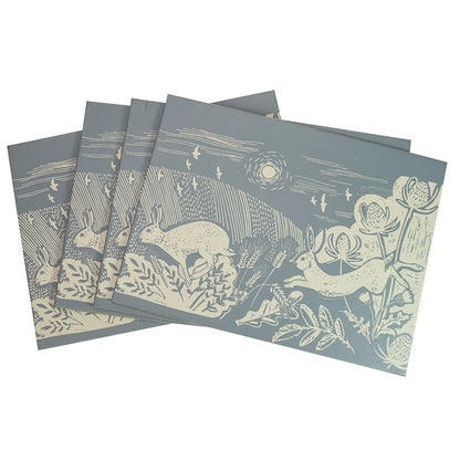 Maison & White Artisan Hare Placemats | Set of 4 | Grey & Cream Countryside Design | Cork Backed | 29 × 21.5cm