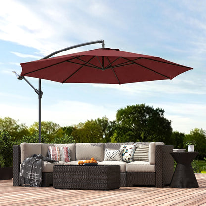 3m Cantilever Parasol with Cross Base | Crank Lift | Adjustable Angle | UV Resistant | 8-Rib | Wine Red