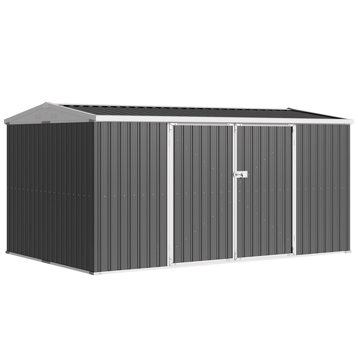 Large Galvanised Steel Garden Storage Shed | 420x245x200cm | 14x8ft | 9.7m² Floor | Sloped Roof | 4 Ventilation Windows | Lockable Door | Foundation Kit | Lock & Gloves Included | Grey