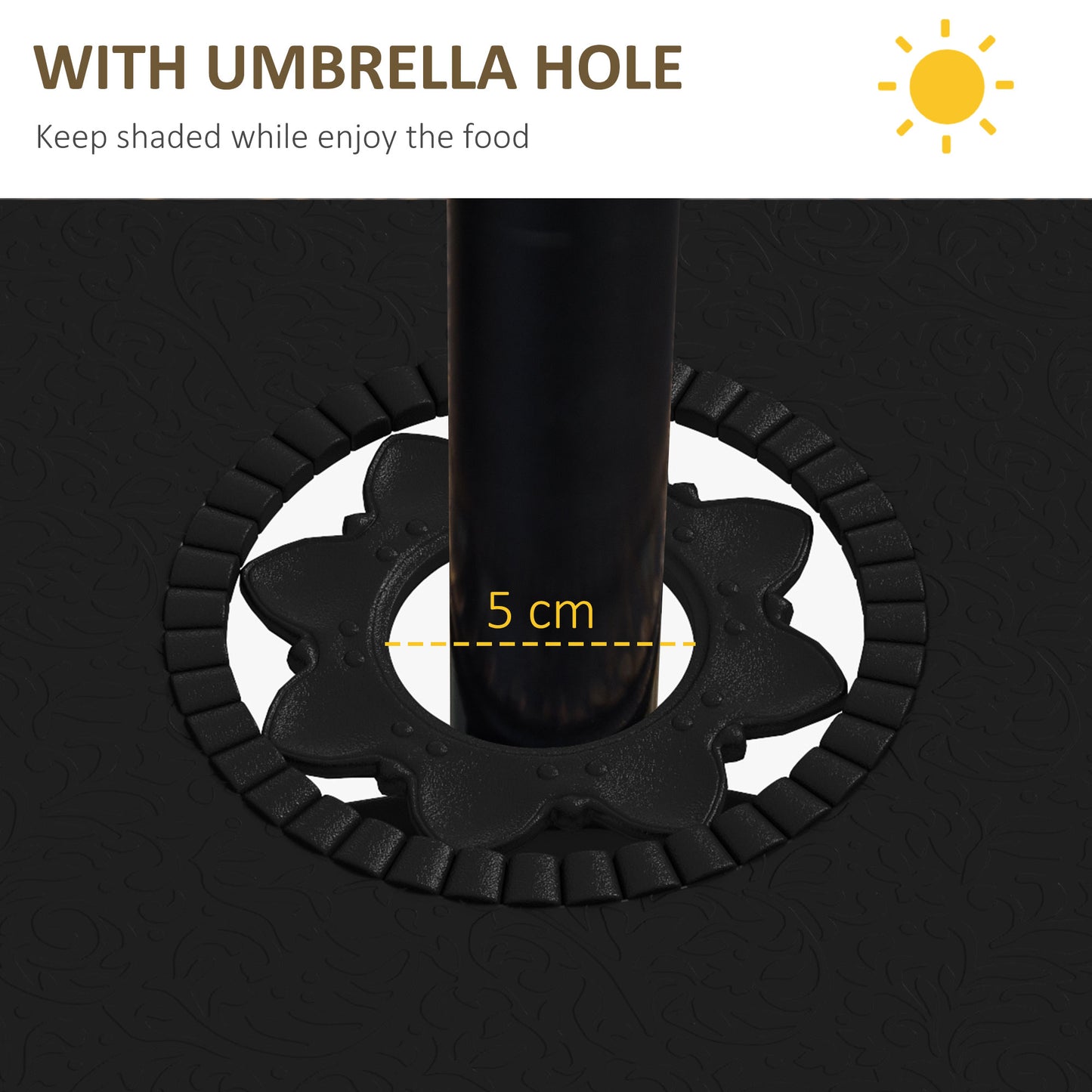 Outsunny Cast Aluminium 4 Seater Outdoor Dining Set with Cushions Parasol Hole Black