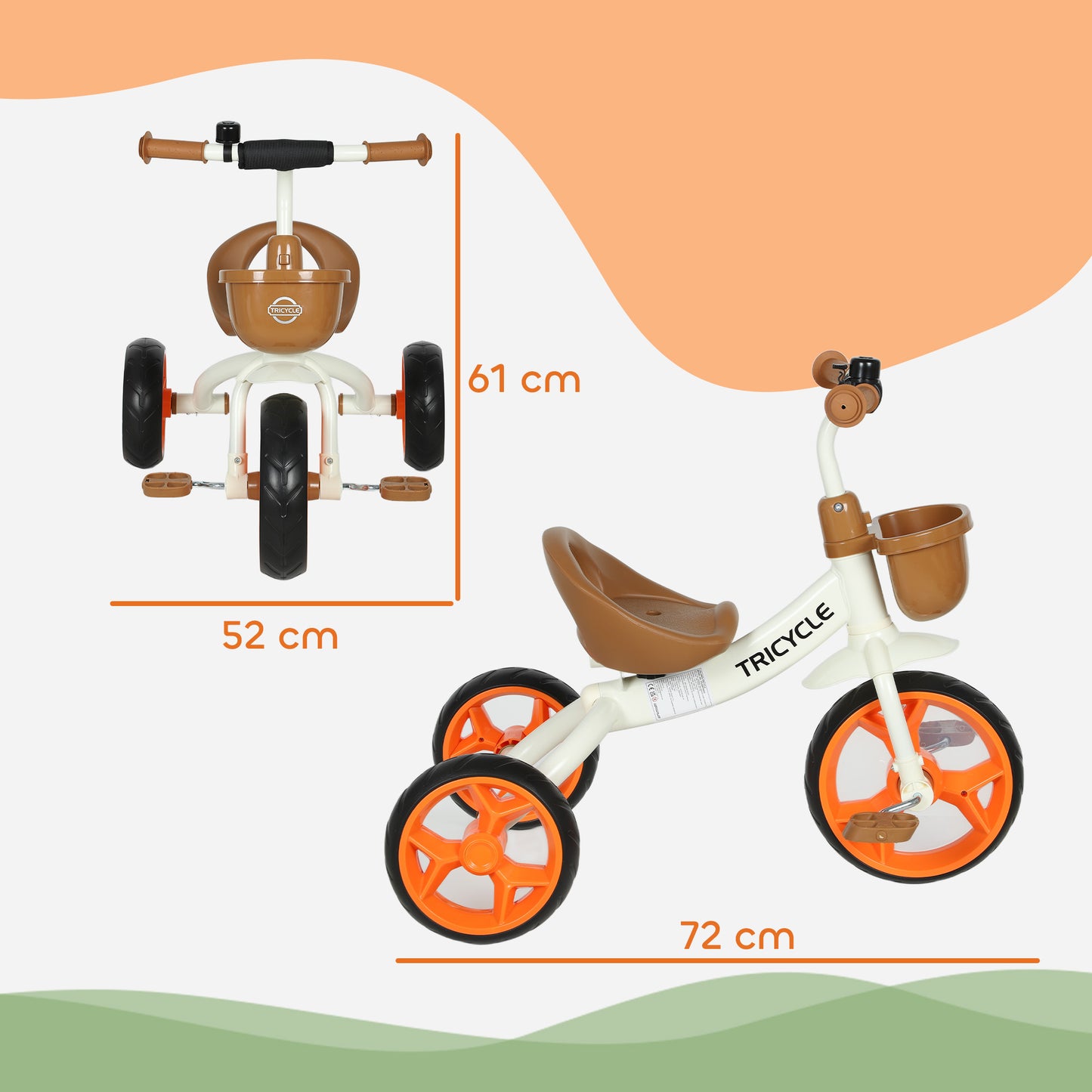 Kids Trike, Toddler Tricycle with Front Basket and EVA Wheels for Ages 2-5 Years, Indoor Outdoor for Boys Girls, Orange / Green