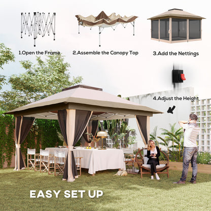3.6x3.6m Pop-Up Gazebo | UPF50+ Oxford Fabric | Removable Mesh Walls | 3-Height Adjustment 260-280cm | 8 Drainage Holes | 4 Guy Ropes, 12 Ground Stakes & 4 Sandbags | Wheeled Carry Bag | Fits 8-12 People | Beige