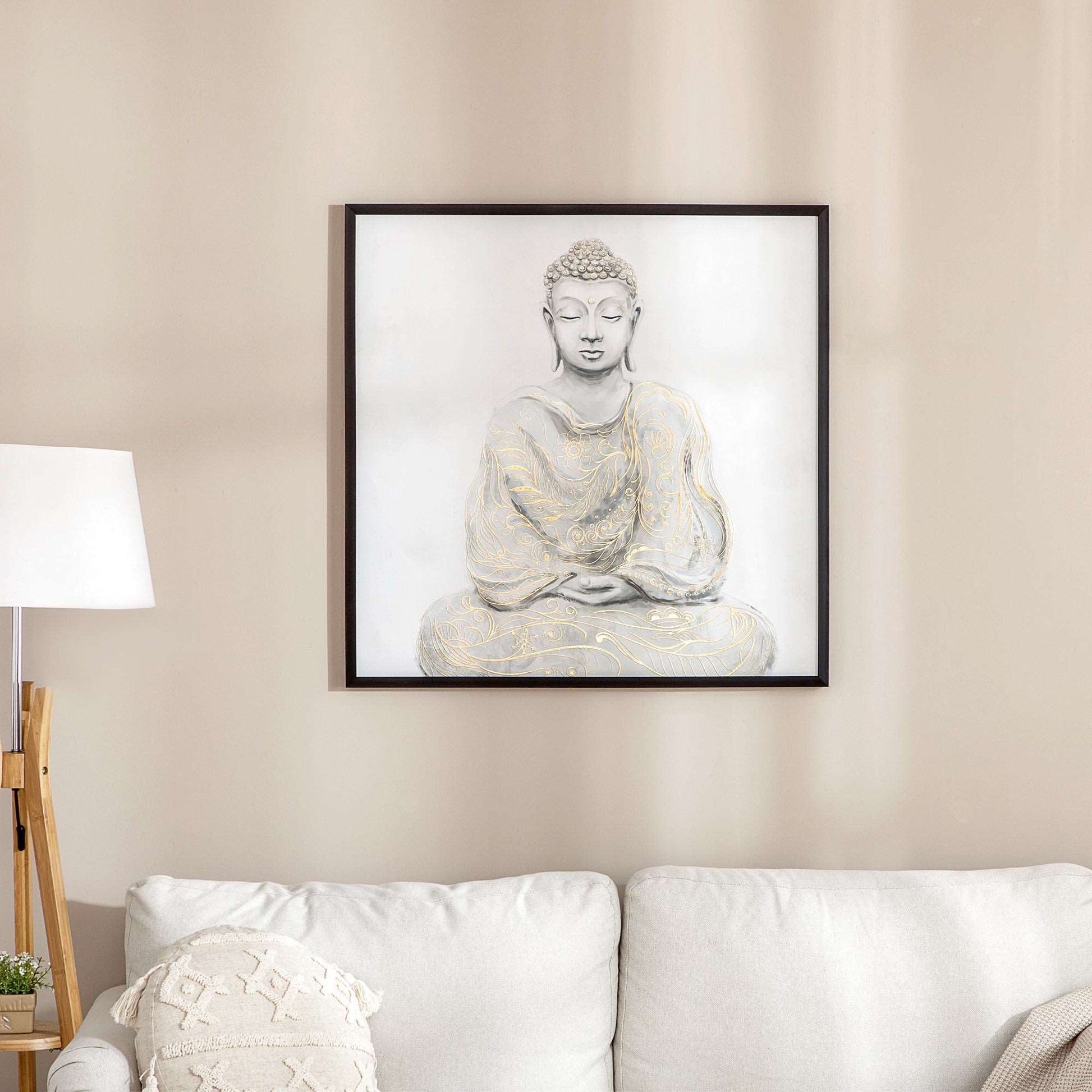 Canvas Wall Art Gold Textured Buddha Sit in Meditation, Wall Pictures for Living Room Bedroom Decor, 83 x 83 cm