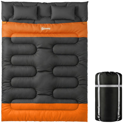 Outsunny Double Sleeping Bag with 2 Pillows, 220 x 160 cm Extra-Large Sleeping Bag for Adults