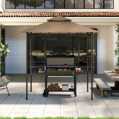 Grill Gazebo Replacement Canopy Roof for 1.5 x 2.4m Frame, UPF50+ Protection, Double Tiered 5' x 8' Outdoor BBQ Gazebo Cover Replacement