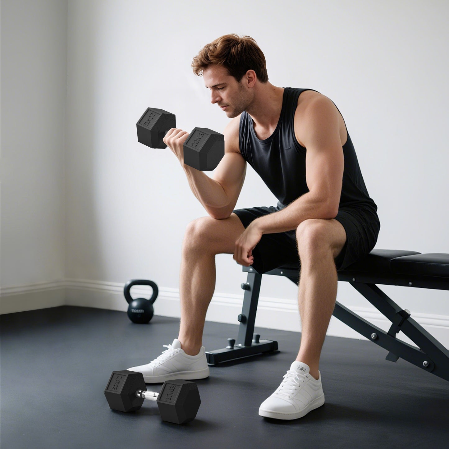 40KG Rubber Hex Dumbbell Portable Hand Weights Dumbbell Home Gym