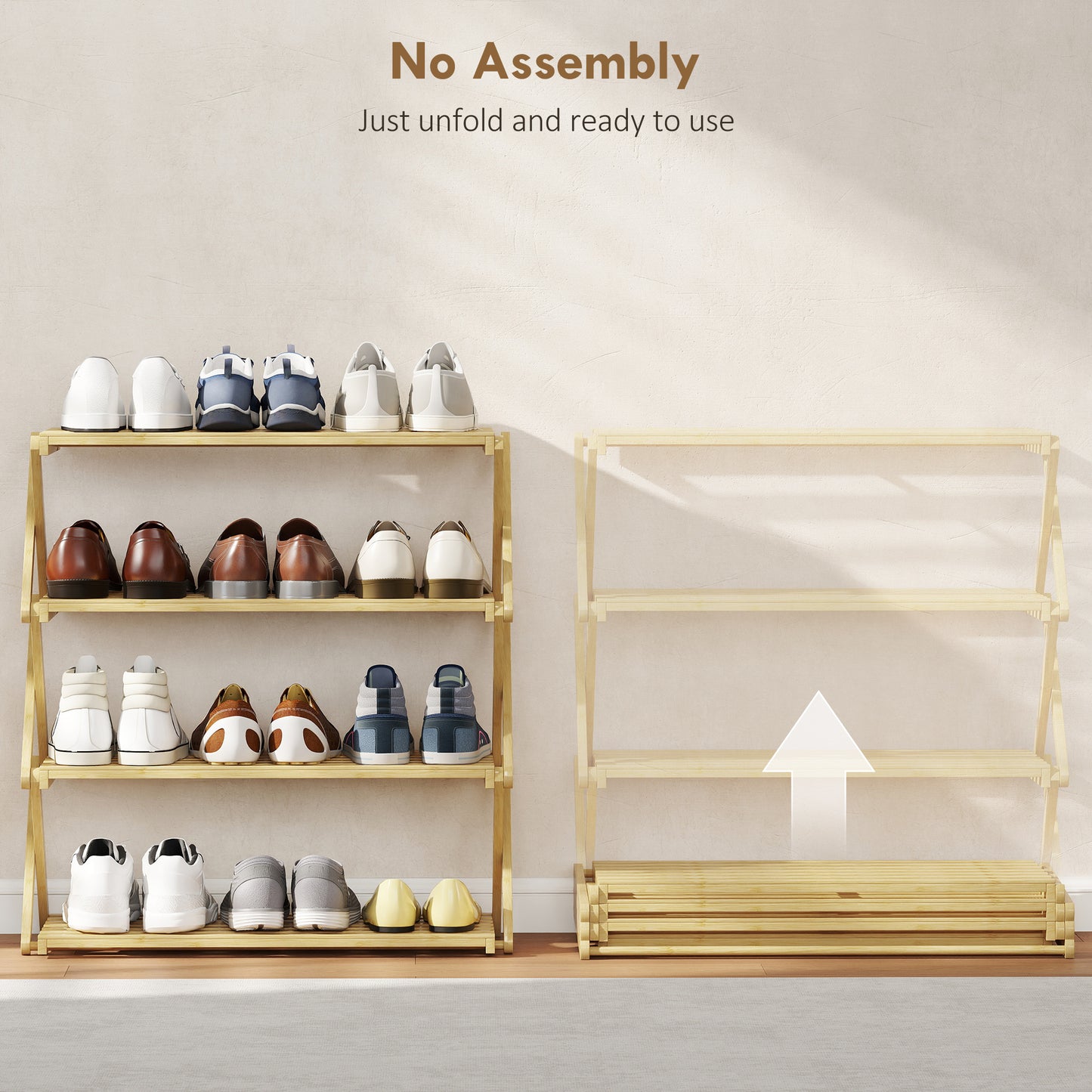 4-Tier Bamboo Shoe Rack, No Assembly - Natural