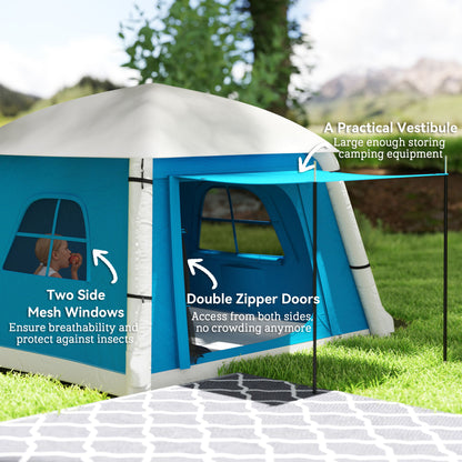 Inflatable Camping Tent w/ Hand Pump, Easy Setup 1/2 Person Blow Up Tent Waterproof 190T Taffeta w/ Mesh Windows, Doors and Carry Bag