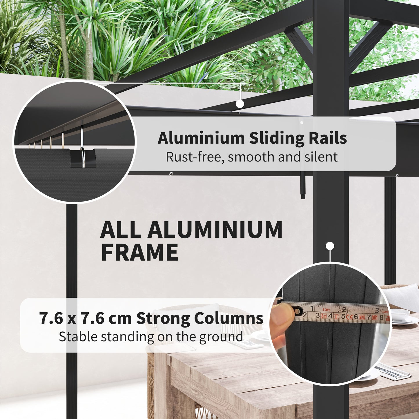 3 x 3(m) Garden Pergola with Retractable Roof Canopy and Roller Shade, Aluminium Pergola Kit Gazebo, UPF30+ Sun Shade Shelter for Deck, Porch