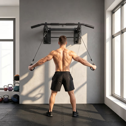Wall Mounted Pull Up Bar | Foldable Chin Up Bar | 3 Resistance Band Hooks | 120kg Capacity | Home Gym | Black