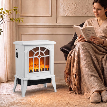 Electric Fireplace Stove | White Freestanding 2000W Heater with 3D LED Flame Effect