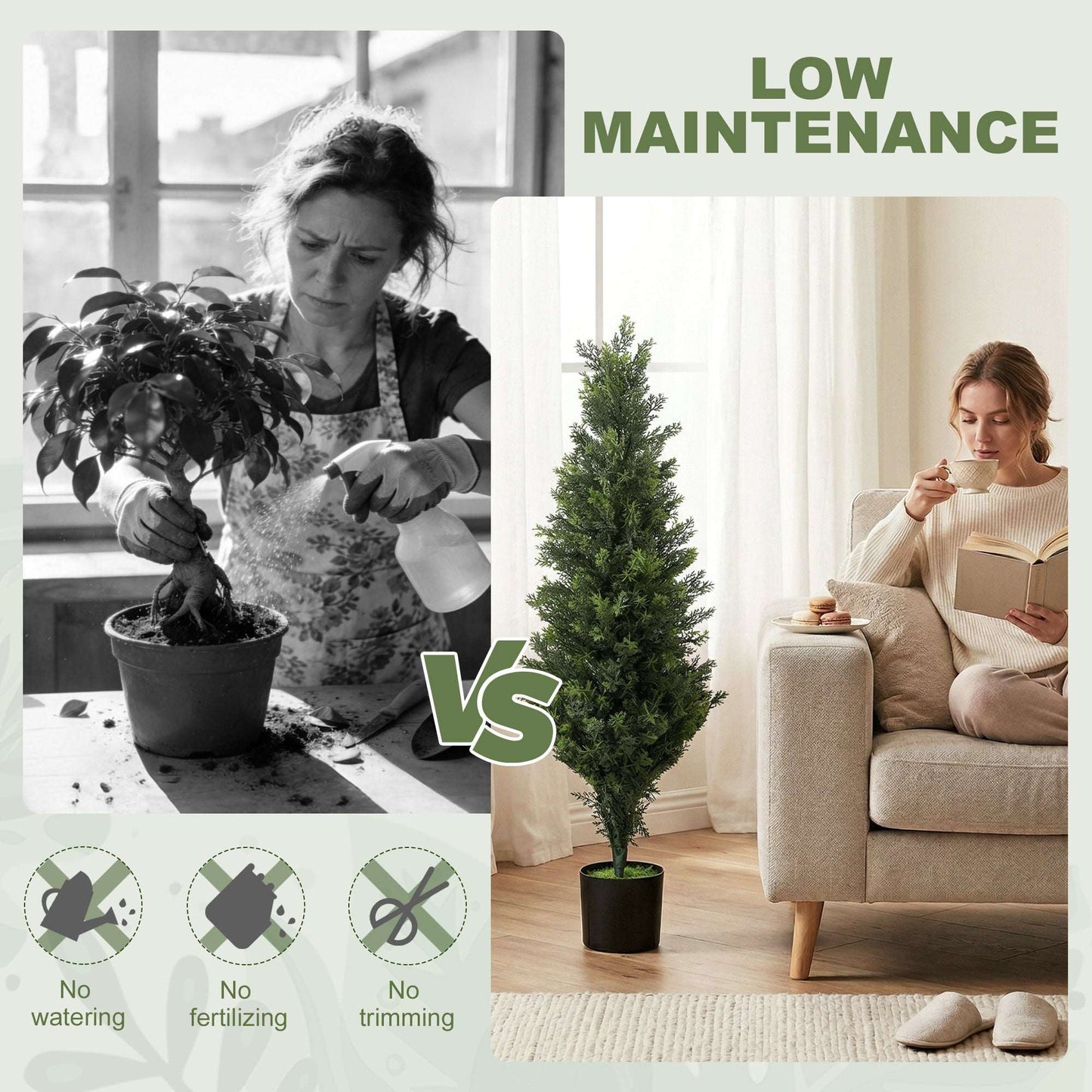 Set of 2 Artificial Cypress Trees | 120cm | 1092 PE Leaves | Shapeable Branches | Cement Base | No Maintenance | Green