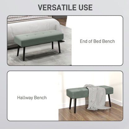 End of Bed Bench, Corduroy Bedroom Bench with Thick Padding and Steel Legs, Tufted Window Seat for Entryway, Living Room, Green