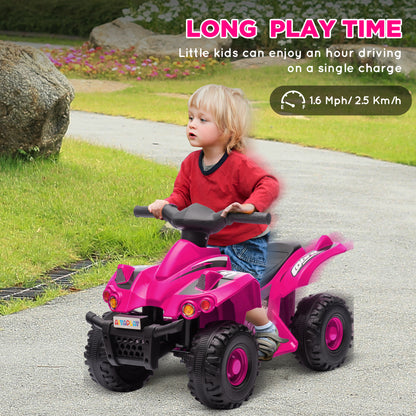AIYAPLAY 6V Kids Electric Quad Bike w/ Music, Forward Function, for 2-6 Years, Pink - Black