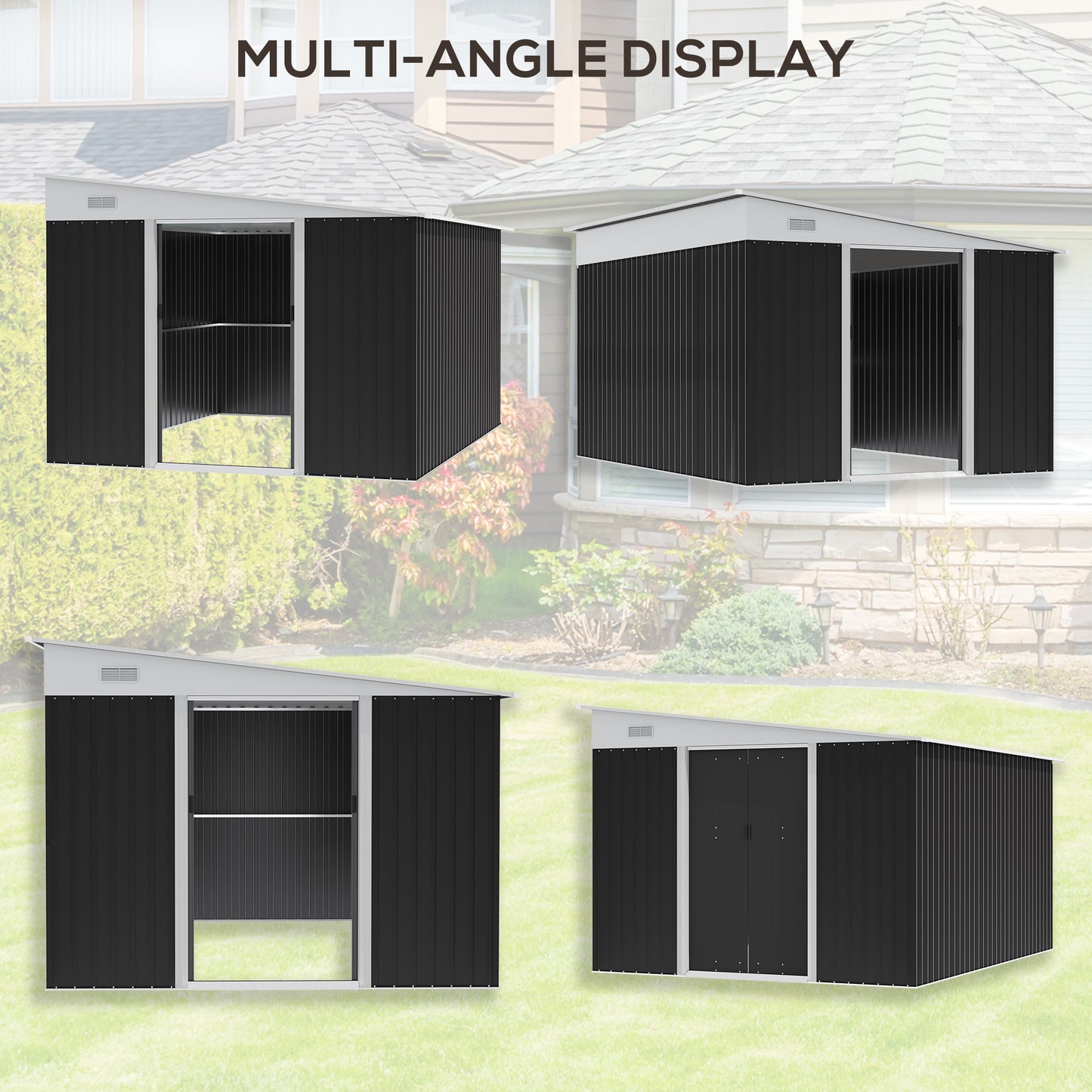 Outsunny 3.3 x 2.68m Corrugated Metal Outdoor Garden Storage Shed - Black