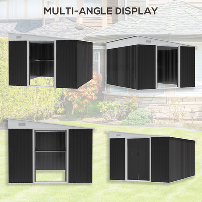 Outsunny 3.3 x 2.68m Corrugated Metal Outdoor Garden Storage Shed - Black